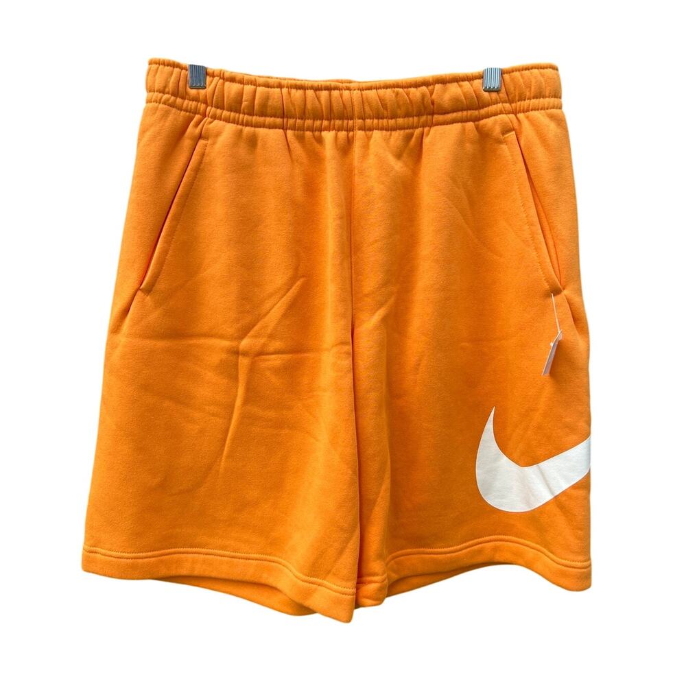 Nike Club fleece shorts Mens medium orange swoosh logo lounge cozy soft athletic